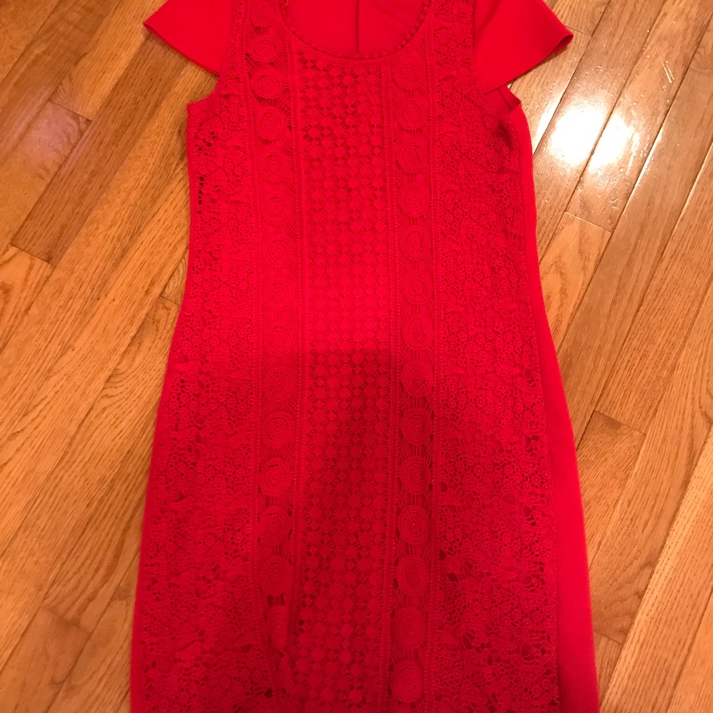 Red Midi Cotton Lace Dress